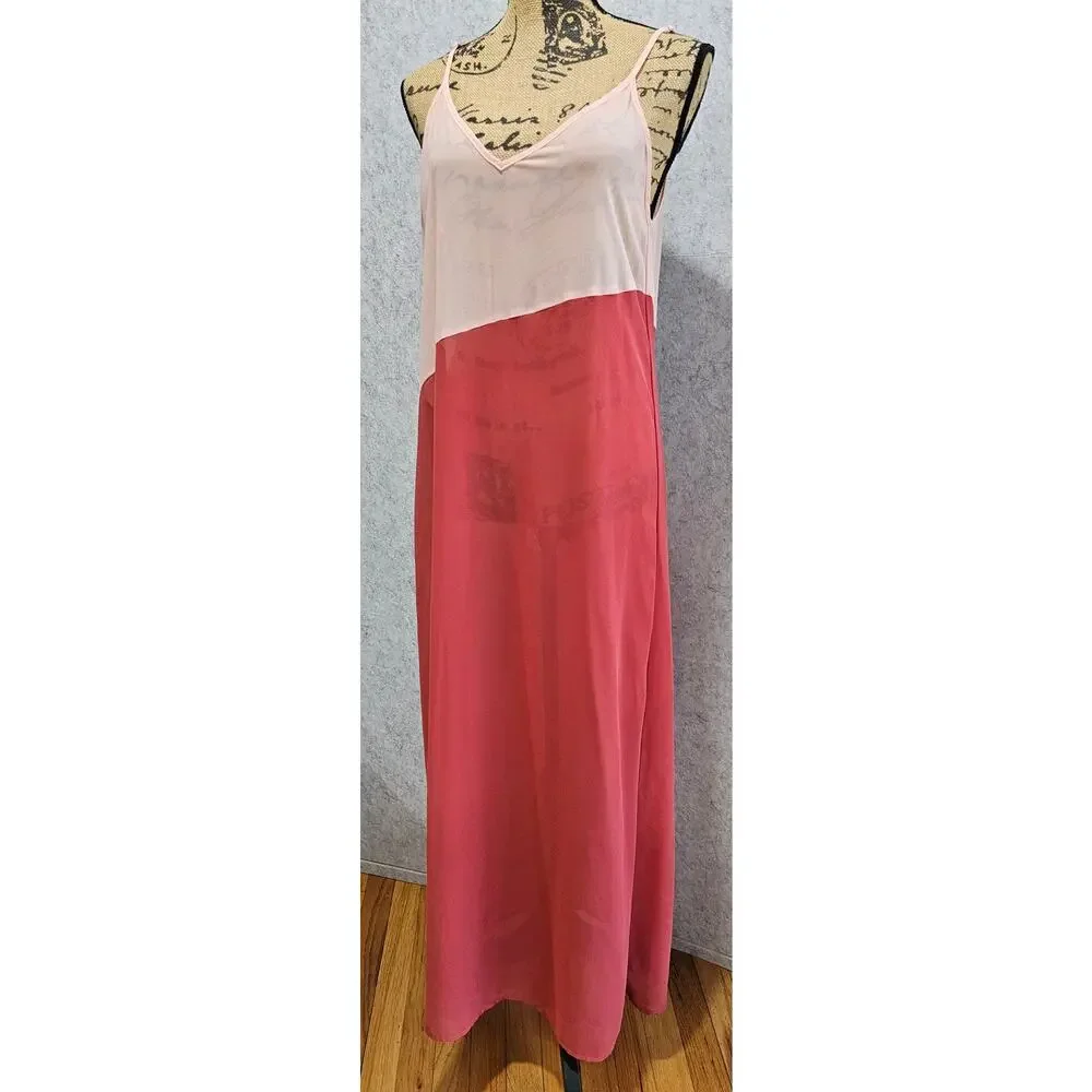 Lulus Seaside Retreat Red And Blush Maxi Swim Cover up, Side Slit, New Sz S